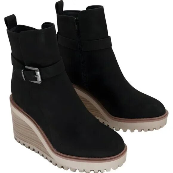 MIA Women's Celeste Black Lug Sole Wedge Boots - Picture 4 of 5